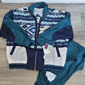 NWT Vintage BOLO SPIRT  Track Windbreaker Set‎ Sz XL  Aztec Fleece Front Multi